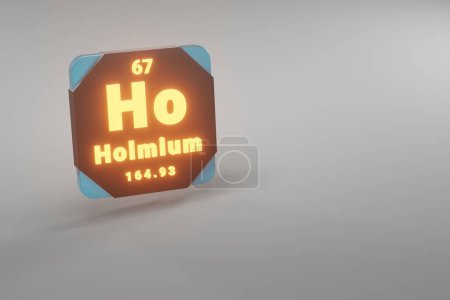 Photo for Beautiful abstract illustrations Standing black and fire Holmium  element of the periodic table. Modern design with golden elements, 3d rendering illustration. Blue gray background. - Royalty Free Image