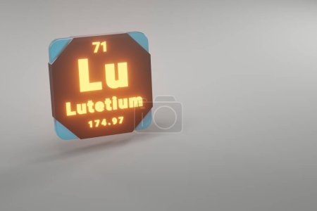 Photo for Beautiful abstract illustrations Standing black and fire Lutetium  element of the periodic table. Modern design with golden elements, 3d rendering illustration. Blue gray background. - Royalty Free Image