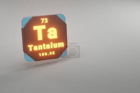 Photo for Beautiful abstract illustrations Standing black and fire Tantalum  element of the periodic table. Modern design with golden elements, 3d rendering illustration. Blue gray background. - Royalty Free Image
