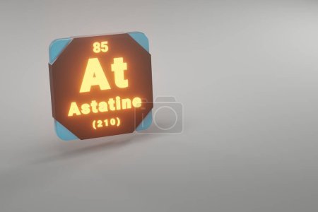 Photo for Beautiful abstract illustrations Standing black and fire Astatine  element of the periodic table. Modern design with golden elements, 3d rendering illustration. Blue gray background. - Royalty Free Image