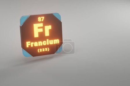 Photo for Beautiful abstract illustrations Standing black and fire Francium  element of the periodic table. Modern design with golden elements, 3d rendering illustration. Blue gray background. - Royalty Free Image