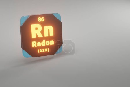 Photo for Beautiful abstract illustrations Standing black and fire Radon  element of the periodic table. Modern design with golden elements, 3d rendering illustration. Blue gray background. - Royalty Free Image