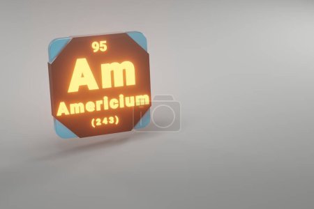 Photo for Beautiful abstract illustrations Standing black and fire Americium  element of the periodic table. Modern design with golden elements, 3d rendering illustration. Blue gray background. - Royalty Free Image