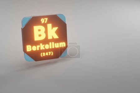 Photo for Beautiful abstract illustrations Standing black and fire Berkelium  element of the periodic table. Modern design with golden elements, 3d rendering illustration. Blue gray background. - Royalty Free Image