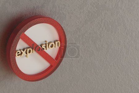 Photo for Beautiful abstract illustration Explosion Forbidden, prohibiting sign, prohibition, warning symbol icon on a grey background. 3d rendering illustration. Background pattern for design... - Royalty Free Image