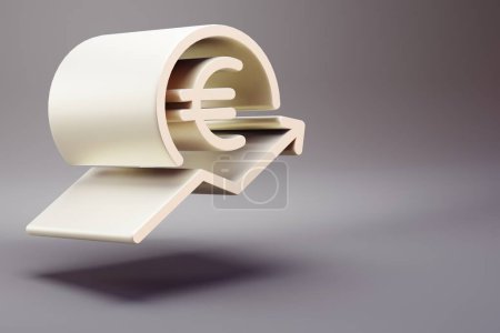 Schöne Illustration Blauer EURO-Preispfeil-UP-Symbole auf einem leuchtend rosa Hintergrund. 3D-Darstellung. Hintergrundmuster für Design.