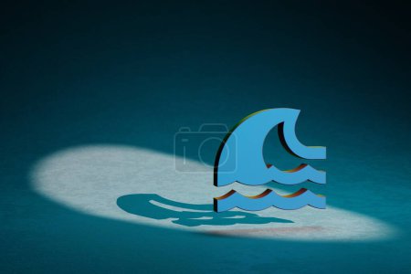 Photo for Beautiful abstract illustrations Tsunami symbol icon on a dark blue background. 3d rendering illustration. Background pattern for design. - Royalty Free Image