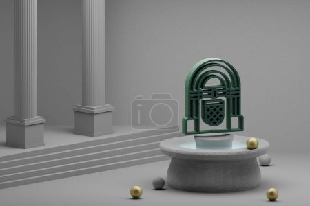 Photo for Beautiful abstract illustrations musical Vintage Jukebox symbol icon on a fountain and column background. 3d rendering illustration. - Royalty Free Image