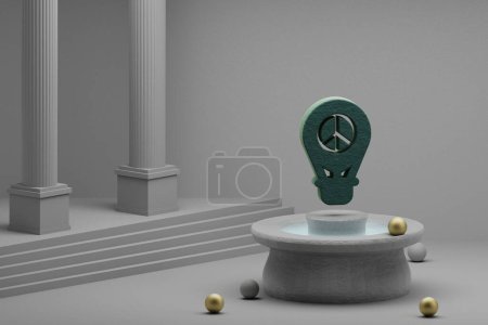 Photo for Beautiful abstract illustrations Green Peace balloon symbol icon on a fountain and column background. 3d rendering illustration. - Royalty Free Image