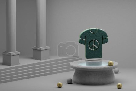 Photo for Beautiful abstract illustrations Green Peace t-shirt symbol icon on a fountain and column background. 3d rendering illustration. - Royalty Free Image
