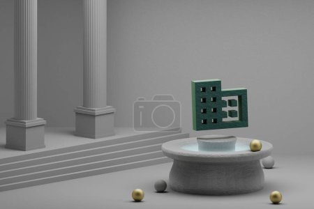 Photo for Beautiful abstract illustrations Green Domain symbol icon on a fountain and column background. 3d rendering illustration. - Royalty Free Image