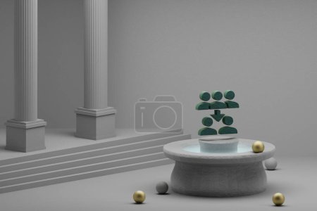 Photo for Beautiful abstract illustrations Green Reduce Capacity symbol icon on a fountain and column background. 3d rendering illustration. - Royalty Free Image