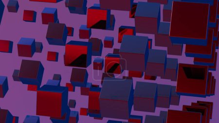 Fondo 3D abstracto compuesto por cubos, creando un paisaje visualmente llamativo y geométricamente complejo.
