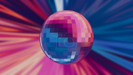 Téléchargez les photos : Animation en boucle de boule 3D disco sur fond noir, avec des couleurs éblouissantes pour un effet visuel captivant - en image libre de droit