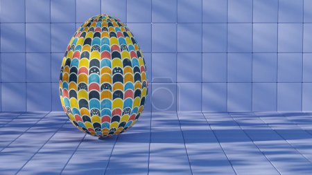 Conception minimaliste 3D oeuf de Pâques avec un motif vague rétro, alliant esthétique moderne et charme de vacances classique.