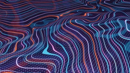 Ein abstrakter 3D-Sci-Fi-Hintergrund aus Neonwelle, der eine futuristische und lebendige Atmosphäre heraufbeschwört.