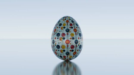 Téléchargez les photos : Conception minimaliste 3D oeuf de Pâques avec un motif vague rétro, alliant esthétique moderne et charme de vacances classique. - en image libre de droit