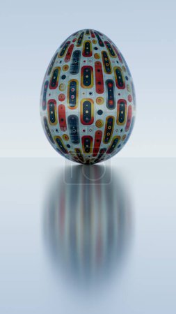 Téléchargez les photos : Conception minimaliste 3D oeuf de Pâques avec un motif vague rétro, alliant esthétique moderne et charme de vacances classique. - en image libre de droit