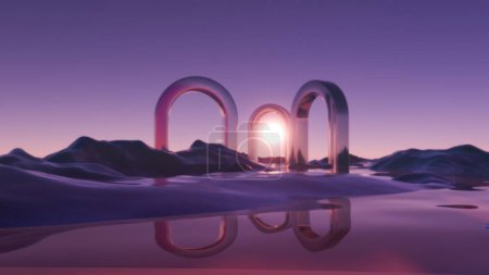 Dawning Tranquility: Arches Rising from a Liquid Dreamscape