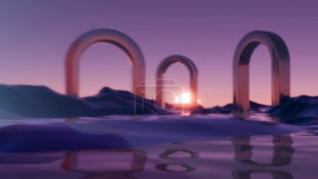 Dawning Tranquility: Arches Rising from a Liquid Dreamscape
