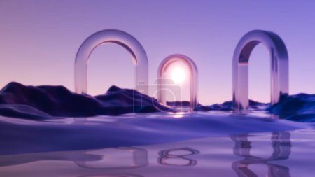 Twilight Mirage: Abstract Arches on a Reflective Sea