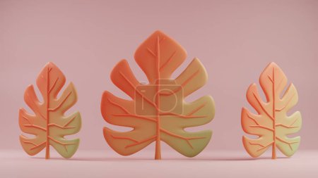 Trio of Pastel Monstera Leaves: A Study in Harmonious Color Gradients