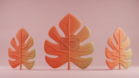 Elegante Hoja de Monstera en Gradiente Naranja: Una Escultura Botánica Chic