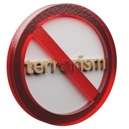 Hermosa ilustración abstracta Terrorismo Prohibido, que prohíbe el signo, la prohibición, icono símbolo de advertencia sobre un fondo gris. Ilustración de representación 3d. Patrón de fondo para el diseño..
