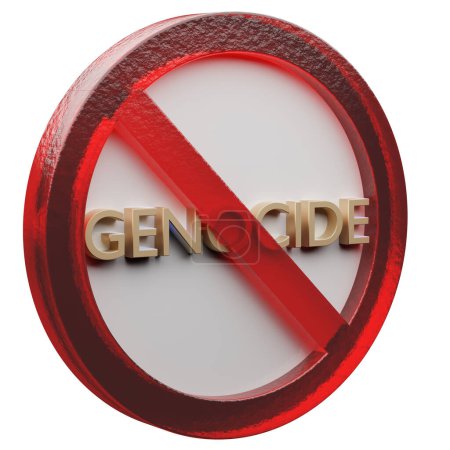 Beautiful abstract illustration Genocide Forbidden, prohibiting sign, prohibition, warning symbol icon on a grey background. 3d rendering illustration. Background pattern for design.....