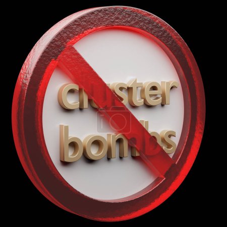Beautiful abstract illustration cluster bombs Forbidden, prohibiting sign, prohibition, warning symbol icon on a grey background. 3d rendering illustration. Background pattern for design.....
