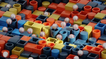 Industrial Play: Ein Medley mechanischer Formen und lebhafter Farbtöne