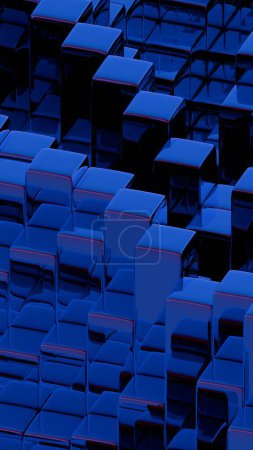 Vereinfachte Blockchain, dargestellt durch stilisierte geometrische Formen, bietet eine moderne und abstrakte Darstellung dezentralisierter Technologie.