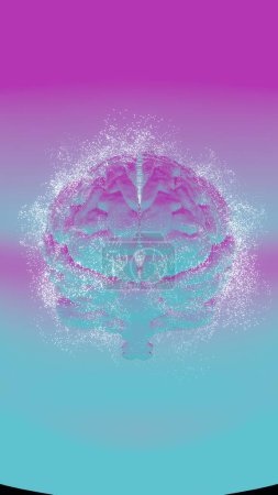 Representación abstracta 3D de un cerebro en forma holográfica. El cerebro holográfico brilla con un espectro de colores, creando un visual que es a la vez futurista y fascinante.