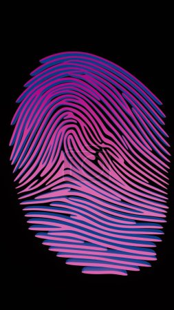Minimalist fingerprint outline against a colorful, abstract geometric background.	