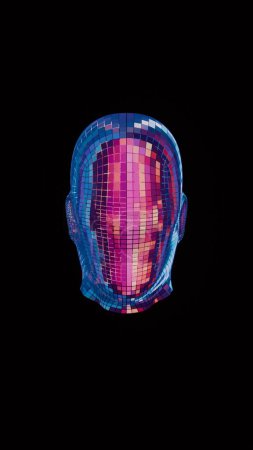 This abstract, colorful intelligence face scanner features a screen that cycles through various glowing colors, portraying a futuristic and vibrant display of technological innovation.	