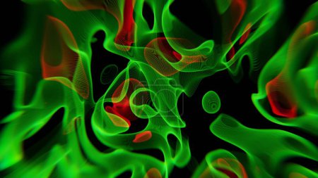 Neon Dance: Abstract Green and Red Light Waves