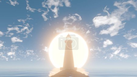 Guiding Light : Une superbe représentation numérique en 3D d'un phare au lever du soleil