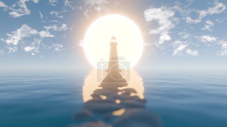 Guiding Light : Une superbe représentation numérique en 3D d'un phare au lever du soleil