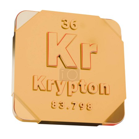 3D Golden Icon - Krypton (Kr) Element from Periodic Table