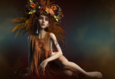 3d computer graphics of a fairy representing autumn