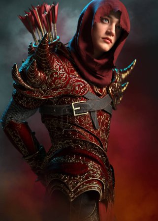 Photo for 3d computer graphics of a male archer with armor and hood - Royalty Free Image