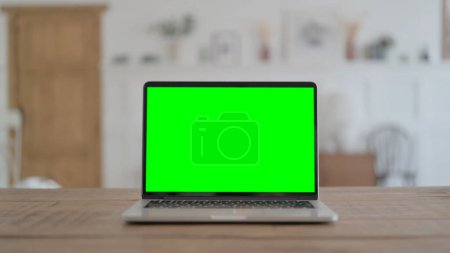 Photo for Open Laptop with Green Screen on Desk, Chroma Key - Royalty Free Image
