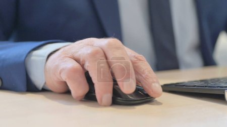 Photo for The Close Up of Old Businessman Working on Computer - Royalty Free Image