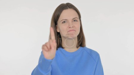 Photo for Denying Casual Woman in Rejection on White Background - Royalty Free Image