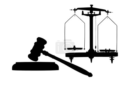 Téléchargez les photos : Marteau du juge et écailles isolées sur fond blanc comme symbole de justice avec marteau, État de droit avec marteau et justice avec marteau - en image libre de droit