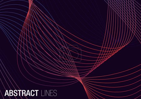 Ilustración de Banner abstracto, líneas minimalistas y ondas sobre fondo púrpura - Imagen libre de derechos