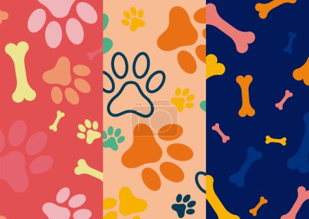 Téléchargez les illustrations : Motif vectoriel des empreintes et des os de chien, texture animalière - en licence libre de droit