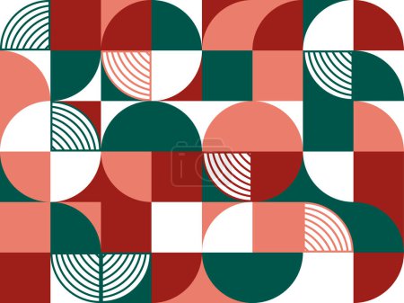 Téléchargez les illustrations : Fond vectoriel mosaïque, vert rouge et blanc, motif géométrique coloré - en licence libre de droit