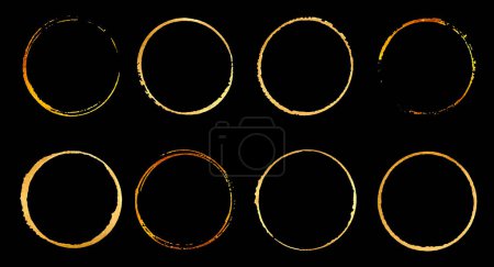 Illustration for Gold ink hoops, gold paint stains, gold color grunge style minimalist hoops - Royalty Free Image