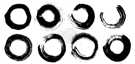 Illustration for Circular black ink stain, round brush stroke black color grunge effect - Royalty Free Image